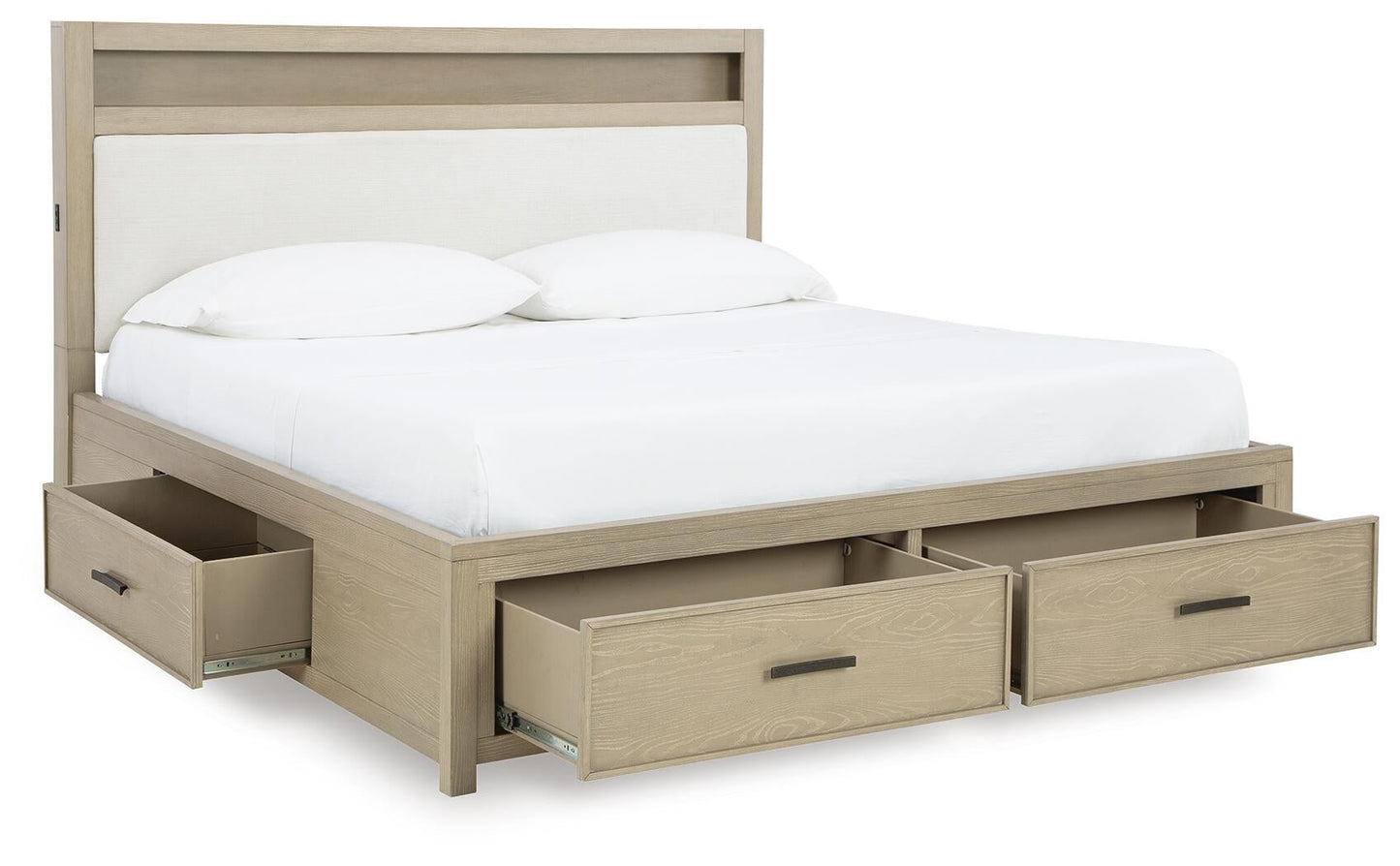 Calmoro  Bookcase Bed With Mirrored Dresser And Nightstand