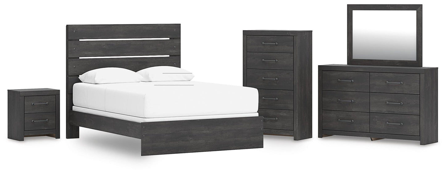 Hollivern  Panel Bed, Dresser, Mirror, Chest And Nightstand