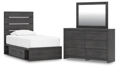 Hollivern  Panel Storage Bed, Dresser And Mirror