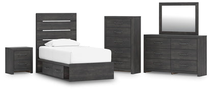 Hollivern  Panel Bed With Storage, Dresser, Mirror, Chest And Nightstand