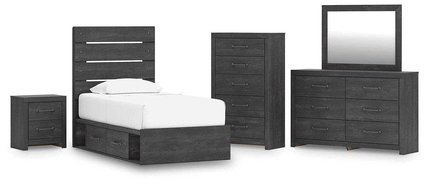 Hollivern  Panel Bed With Storage, Dresser, Mirror, Chest And Nightstand