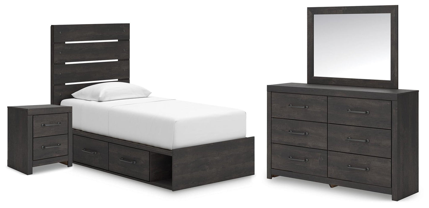 Hollivern  Panel Bed With Storage, Dresser, Mirror And Nightstand