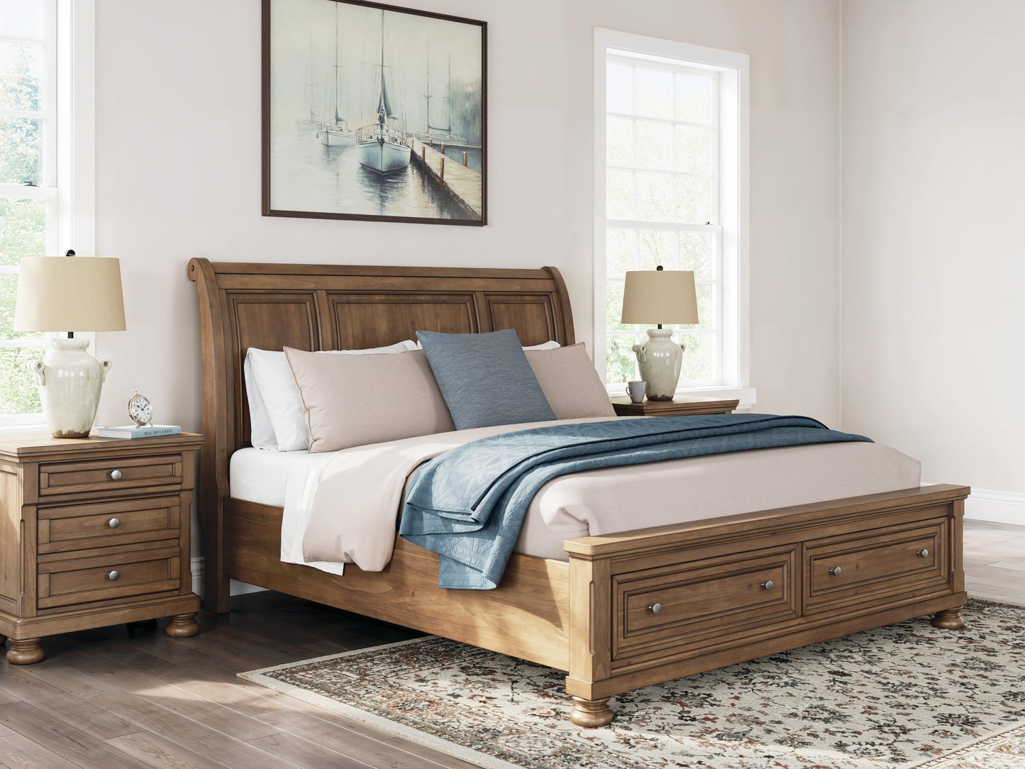 Feddinger  Storage Sleigh Bed With Mirrored Dresser