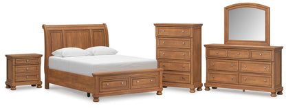 Feddinger  Storage Sleigh Bed With Mirrored Dresser, Chest And Nightstand