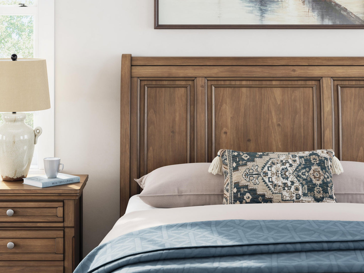 Feddinger  Storage Sleigh Bed With Mirrored Dresser And Nightstand