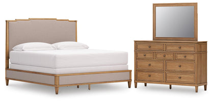 Sharlance  Upholstered Panel Bed, Dresser And Mirror
