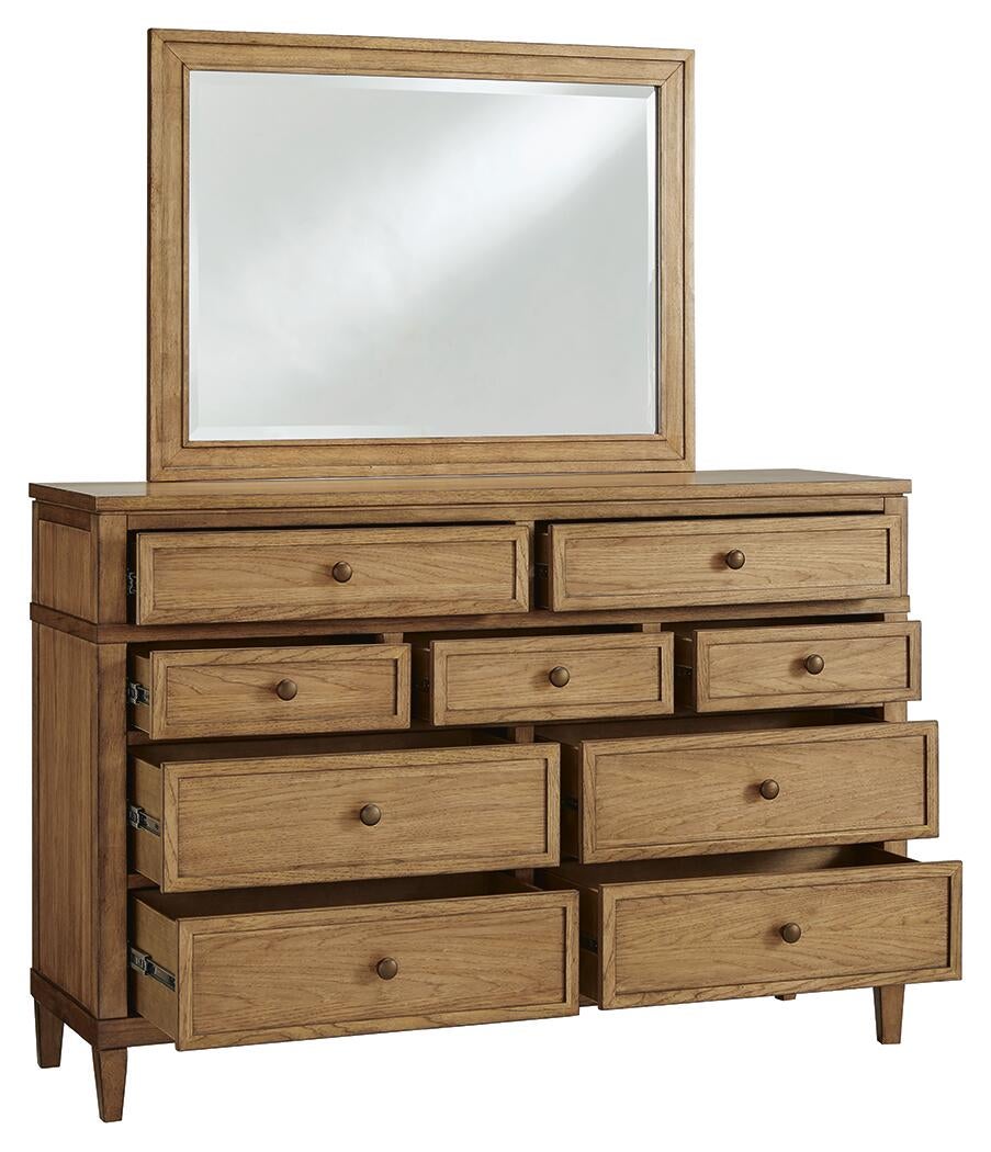 Sharlance California  Upholstered Panel Bed, Dresser And Mirror