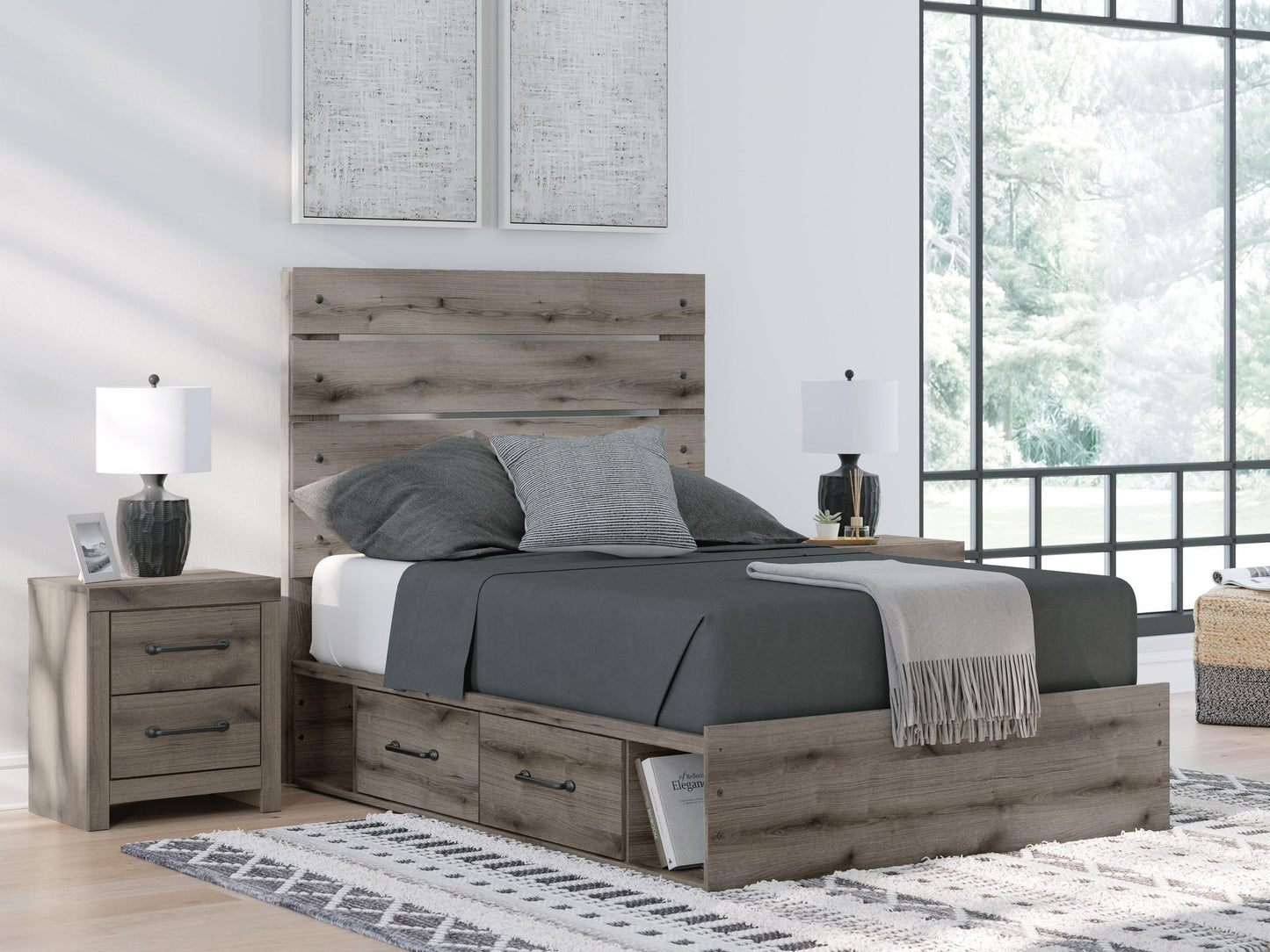 Graystorm  Panel Storage Bed, Dresser, Mirror And Nightstand