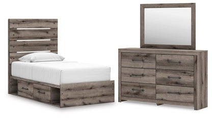 Graystorm  Panel Bed With Storage, Dresser And Mirror