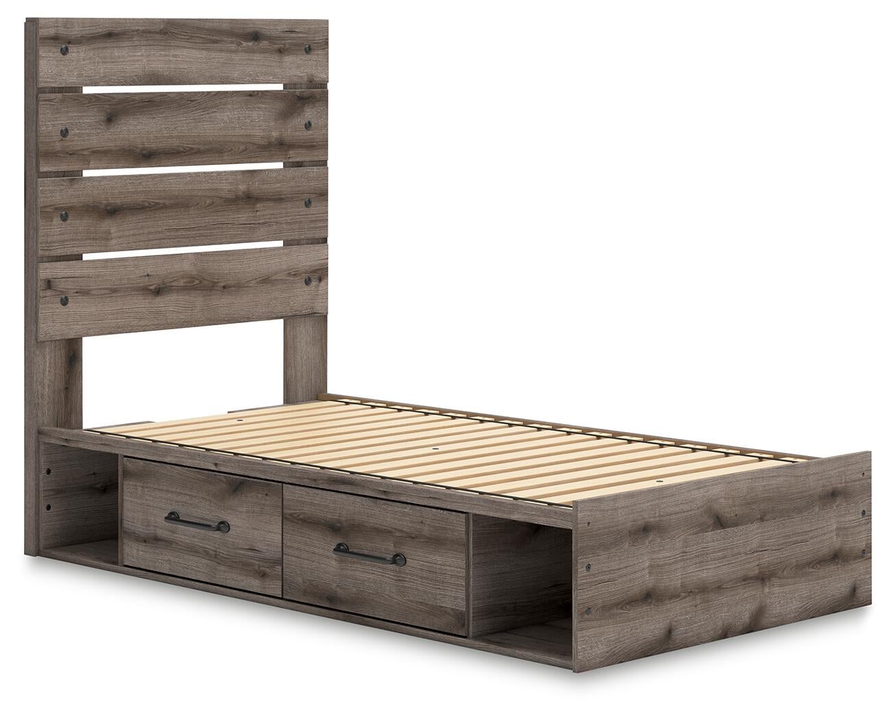 Graystorm  Panel Bed With Storage, Dresser And Mirror