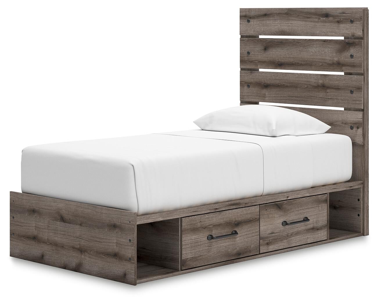 Graystorm  Panel Bed With Storage, Dresser, Mirror And Nightstand