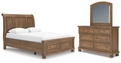 Feddinger  Storage Sleigh Bed With Mirrored Dresser