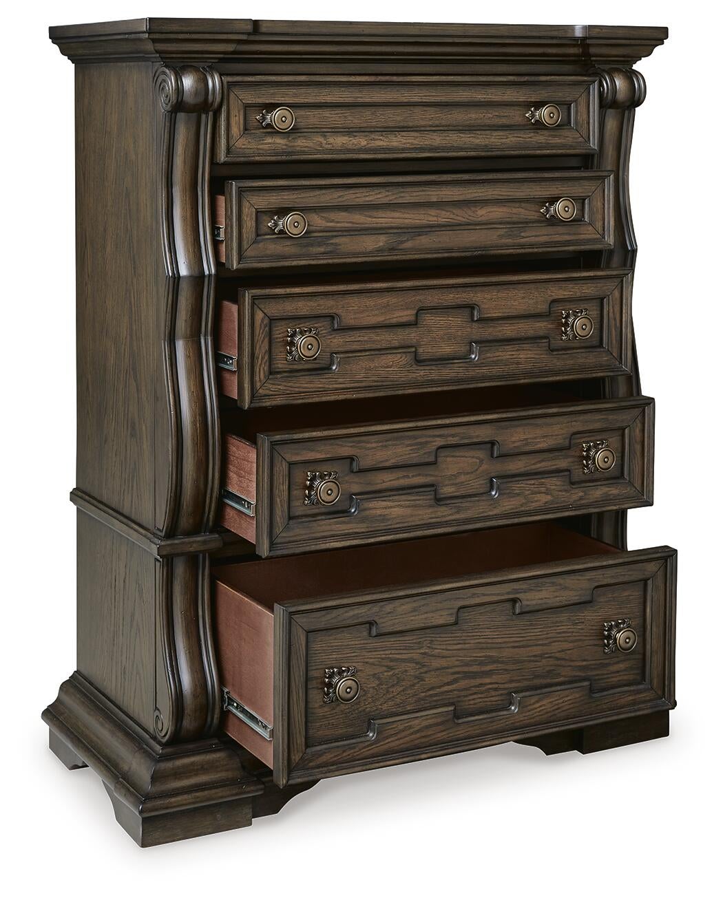 Maylee  Canopy Bed, Dresser, Mirror, Chest And Nightstand