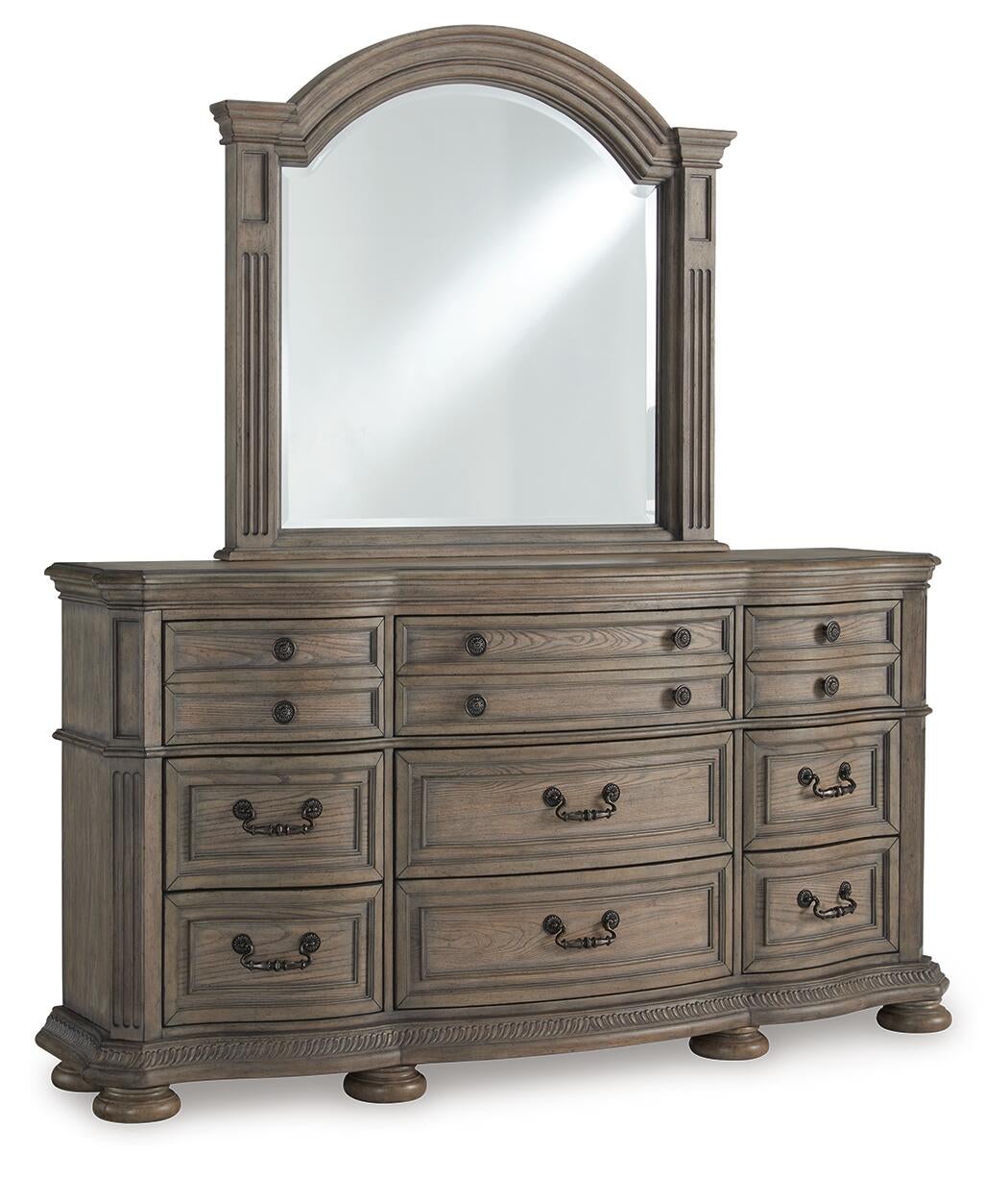 Ardenfield California  Upholstered Sleigh Bed, Dresser, Mirror And Nightstand