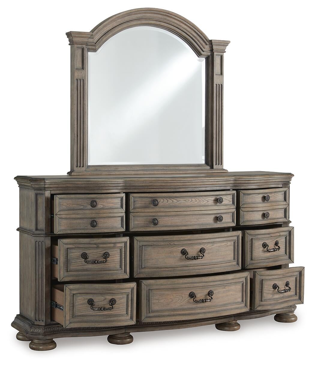 Ardenfield  Upholstered Sleigh Bed, Dresser, Mirror And Nightstand