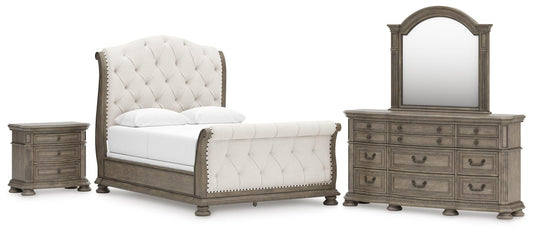 Ardenfield  Upholstered Sleigh Bed, Dresser, Mirror And Nightstand