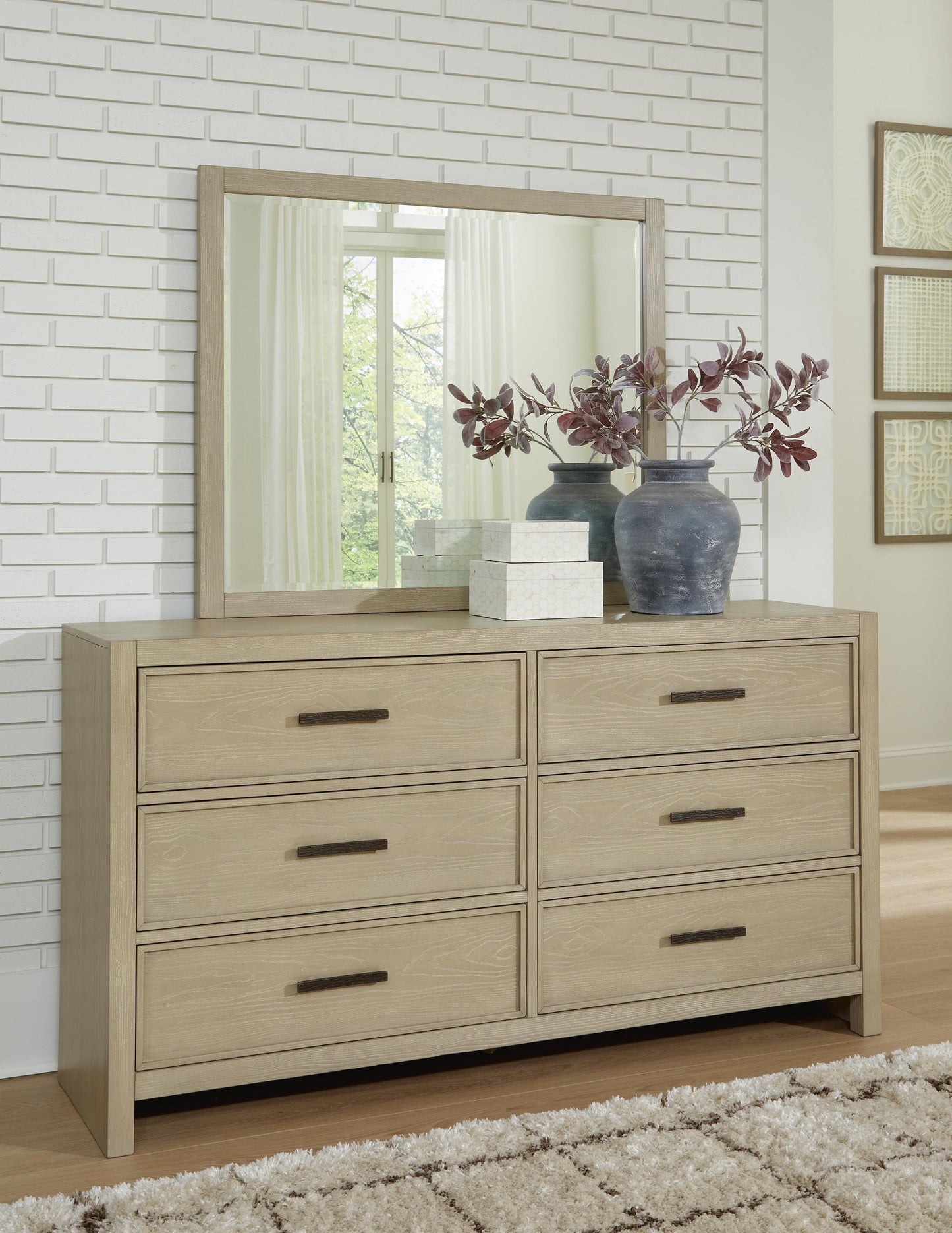 Calmoro  Bookcase Bed With Mirrored Dresser And Nightstand