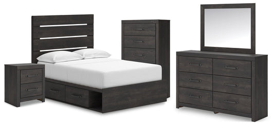 Hollivern  Panel Bed With Storage, Dresser, Mirror, Chest And Nightstand