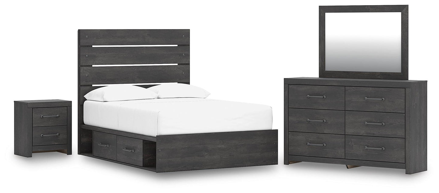 Hollivern  Panel Bed With Storage, Dresser, Mirror And Nightstand