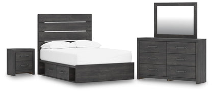 Hollivern  Panel Bed With Storage, Dresser, Mirror And Nightstand