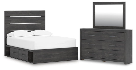 Hollivern  Panel Bed With Storage, Dresser And Mirror