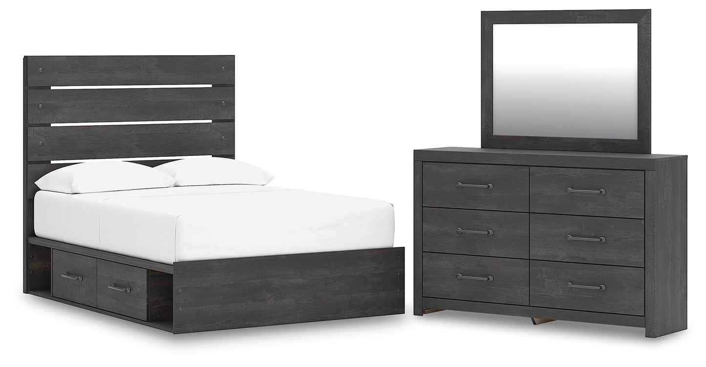 Hollivern  Panel Bed With Storage, Dresser And Mirror