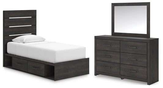 Hollivern  Panel Bed With Storage, Dresser And Mirror