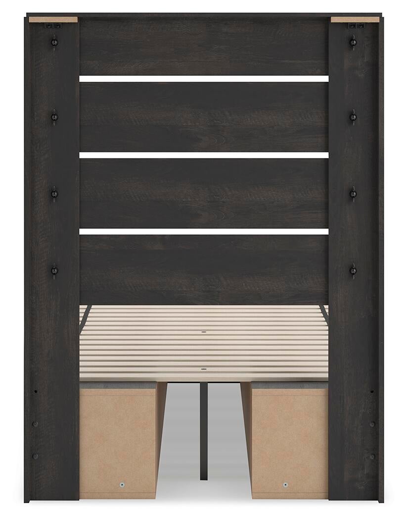 Hollivern  Panel Bed With Storage, Dresser And Mirror