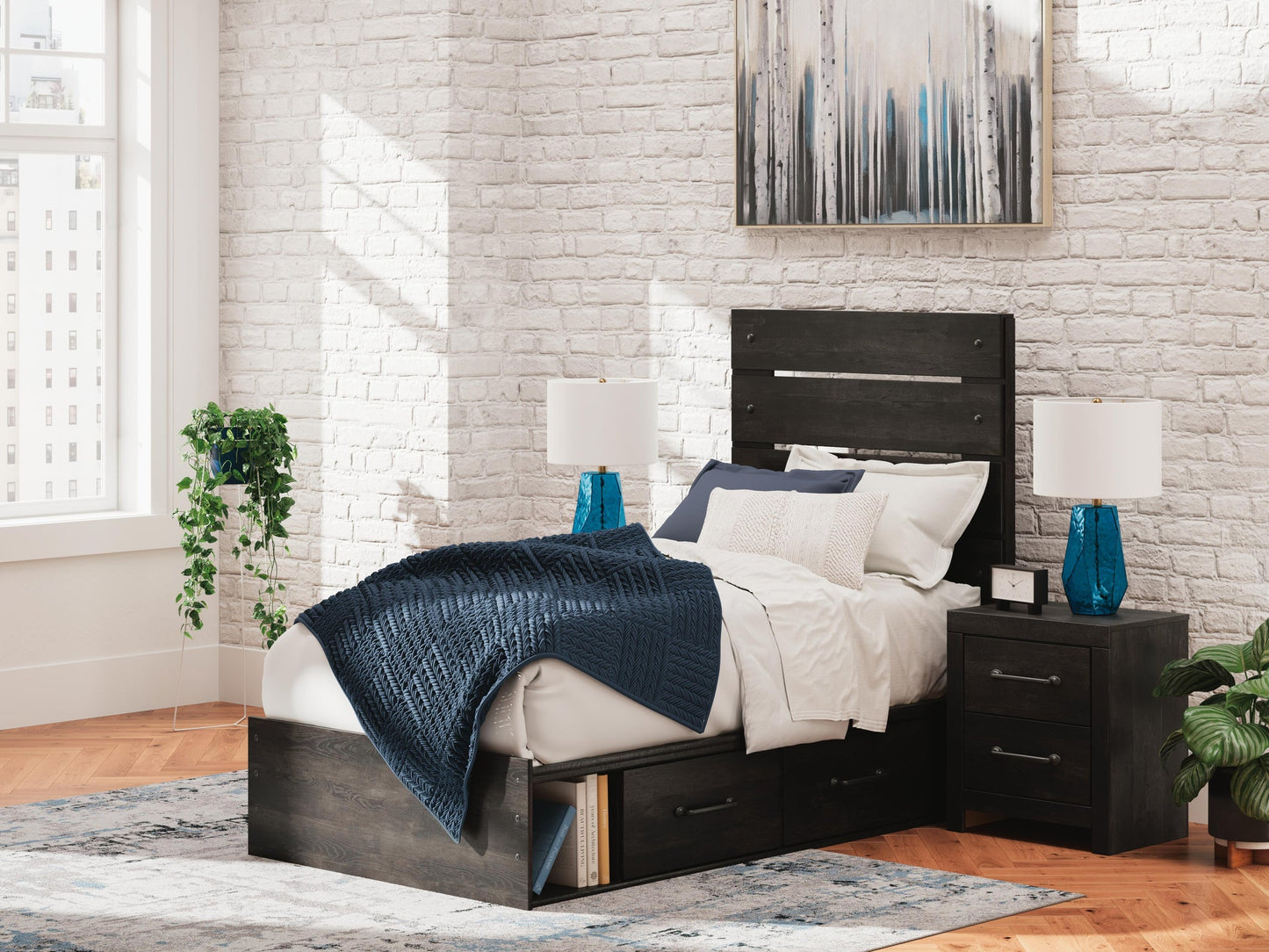 Hollivern  Panel Bed With Storage, Dresser And Mirror