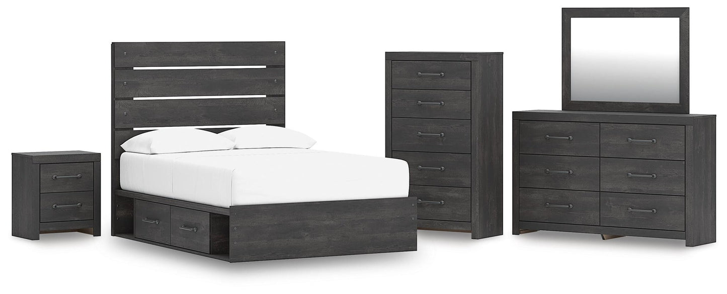 Hollivern  Panel Storage Bed, Dresser, Mirror, Chest And Nightstand