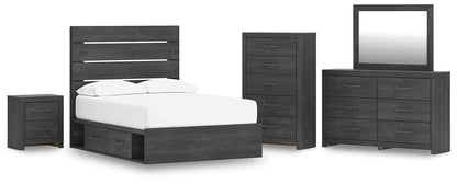 Hollivern  Panel Storage Bed, Dresser, Mirror, Chest And Nightstand