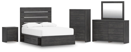 Hollivern  Panel Storage Bed, Dresser, Mirror, Chest And Nightstand
