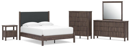 Pamytta  Upholstered Panel Platform Bed, Dresser, Mirror, Chest And Nightstand