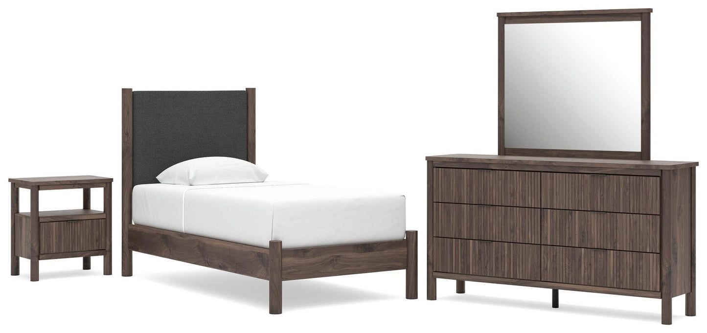 Pamytta  Upholstered Panel Platform Bed, Dresser, Mirror And Nightstand