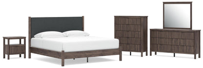 Pamytta  Upholstered Panel Platform Bed, Dresser, Mirror, Chest And Nightstand