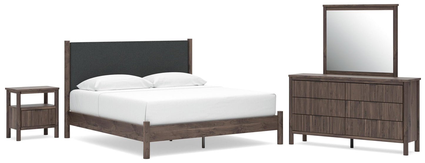 Pamytta  Upholstered Panel Platform Bed, Dresser, Mirror And Nightstand