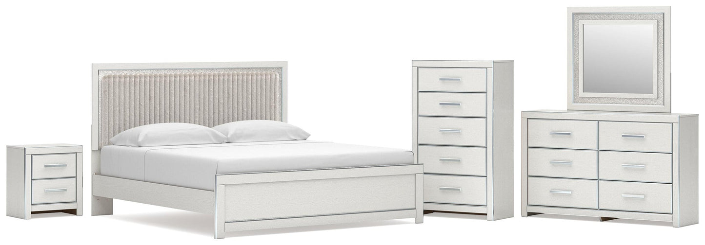 Zuraleus  Upholstered Panel Platform Bed, Dresser, Mirror, Chest And Nightstand