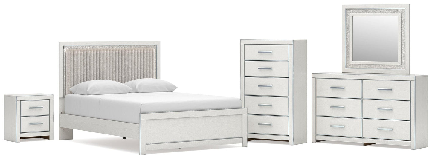 Zuraleus  Upholstered Panel Platform Bed, Dresser, Mirror, Chest And Nightstand