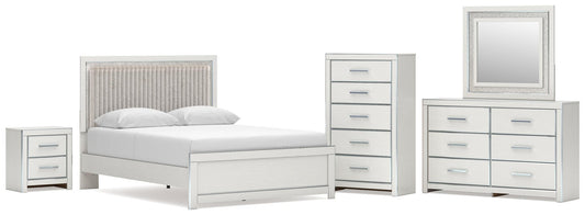 Zuraleus  Upholstered Panel Platform Bed, Dresser, Mirror, Chest And Nightstand