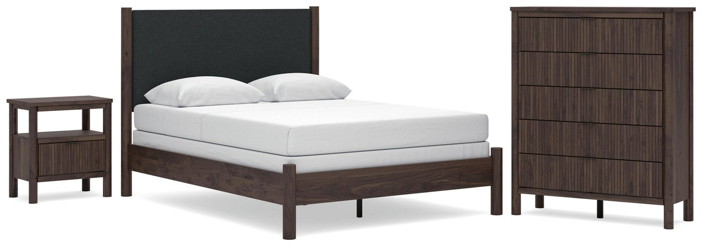 Pamytta  Upholstered Panel Bed, Dresser, Mirror And Nightstand