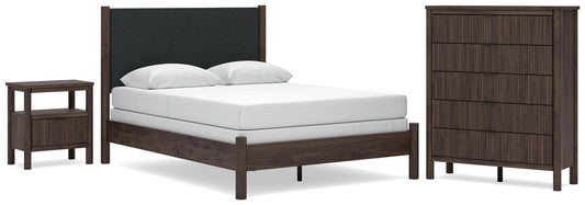 Pamytta  Upholstered Panel Bed, Dresser, Mirror And Nightstand