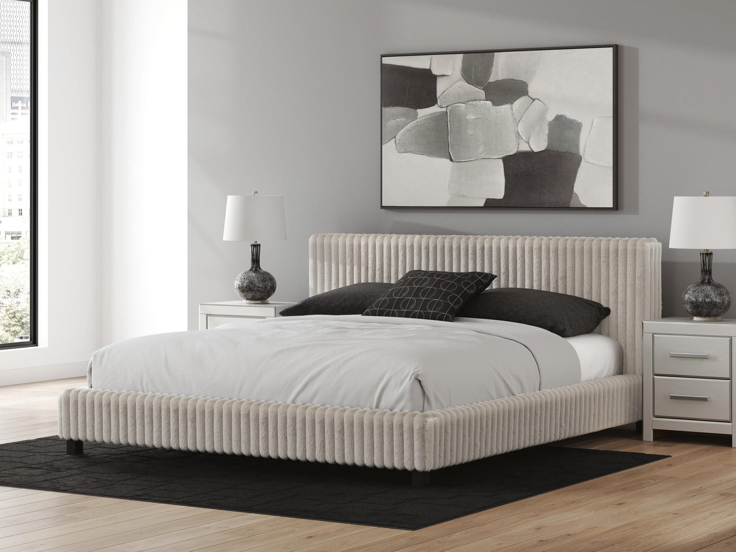 Zuraleus California  Upholstered Bed, Dresser, Mirror, Chest And Nightstand