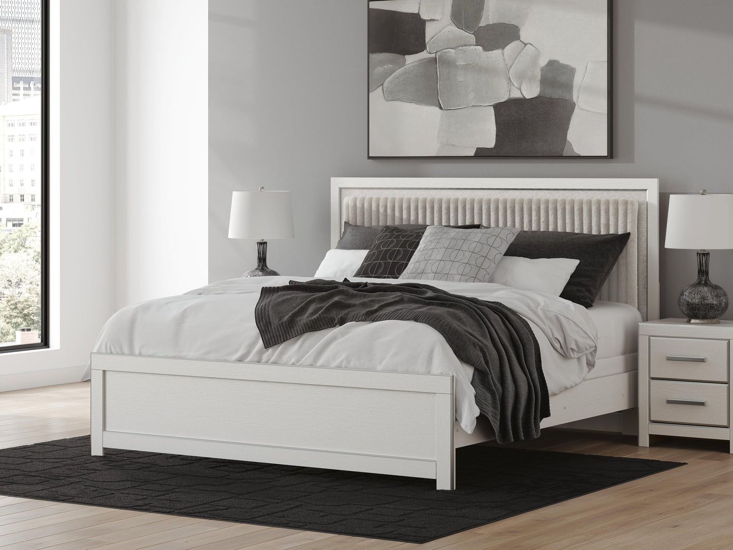 Zuraleus  Upholstered Panel Bed, Dresser, Mirror, Chest And Nightstand
