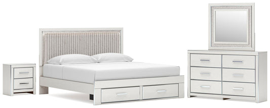 Zuraleus  Upholstered Panel Platform Storage Bed, Dresser, Mirror And Nightstand