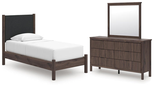 Pamytta  Upholstered Panel Platform Bed, Dresser And Mirror
