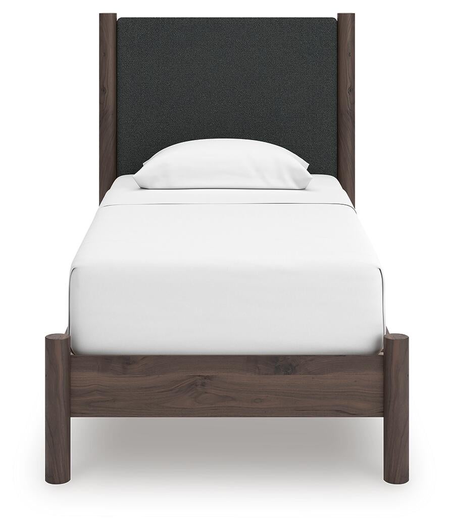 Pamytta  Upholstered Panel Platform Bed, Dresser And Mirror
