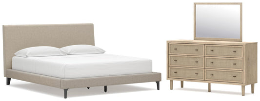 Cielden California  Upholstered Bed With Roll Slats, Dresser And Mirror