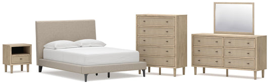 Cielden  Upholstered Bed With Roll Slats, Dresser, Mirror, Chest And Nightstand
