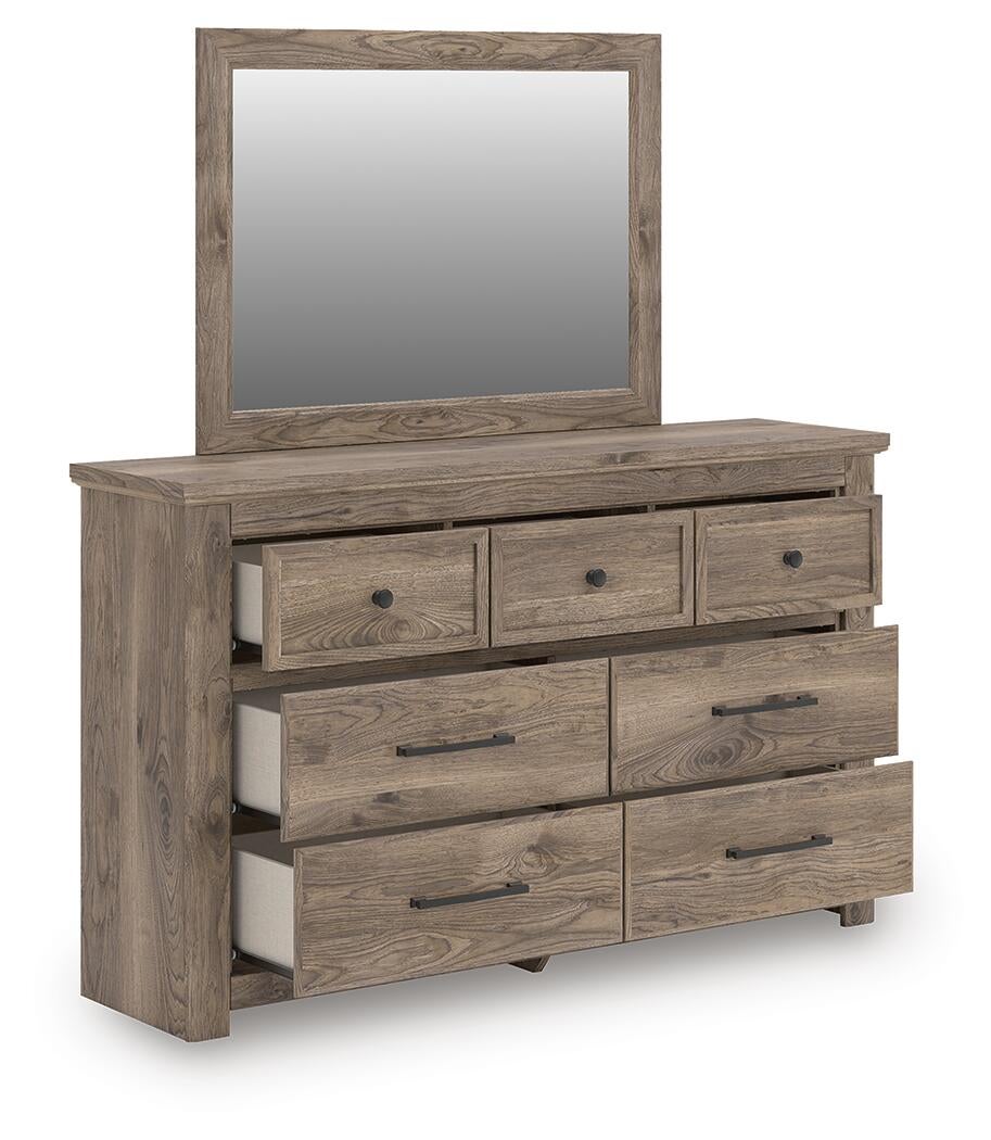 Rusticott  Panel Bed With Mirrored Dresser
