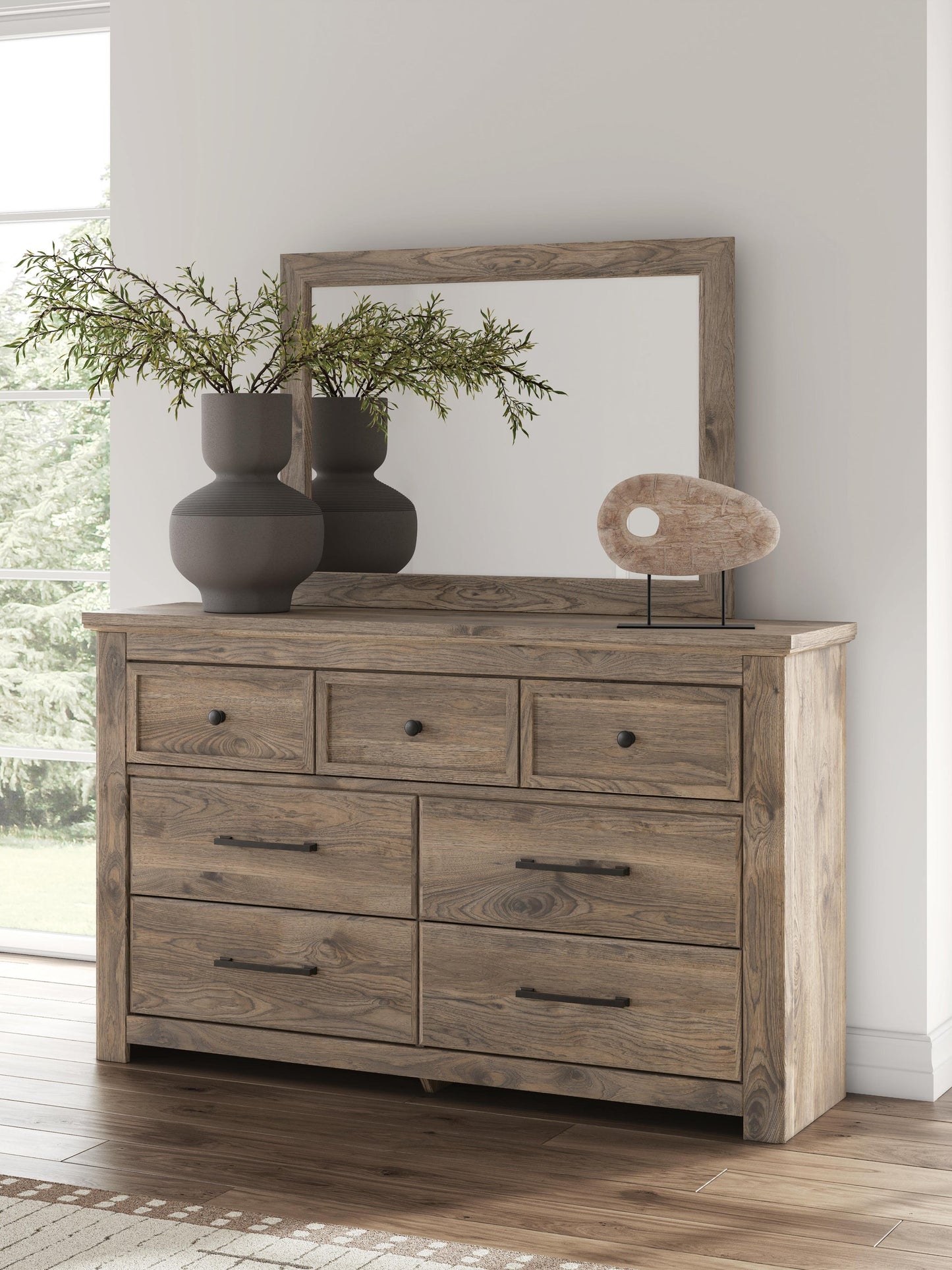 Rusticott  Poster Bed With Mirrored Dresser